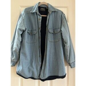 Highland Denim Shirt Jacket Mens Medium Fleece Lined Blue Long Sleeve Vintage
